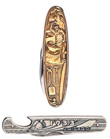 Two Pin Knives. One Blacksmith & 1933 Chicago