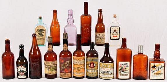Collection Of Seventeen Vintage Whiskey Bottles