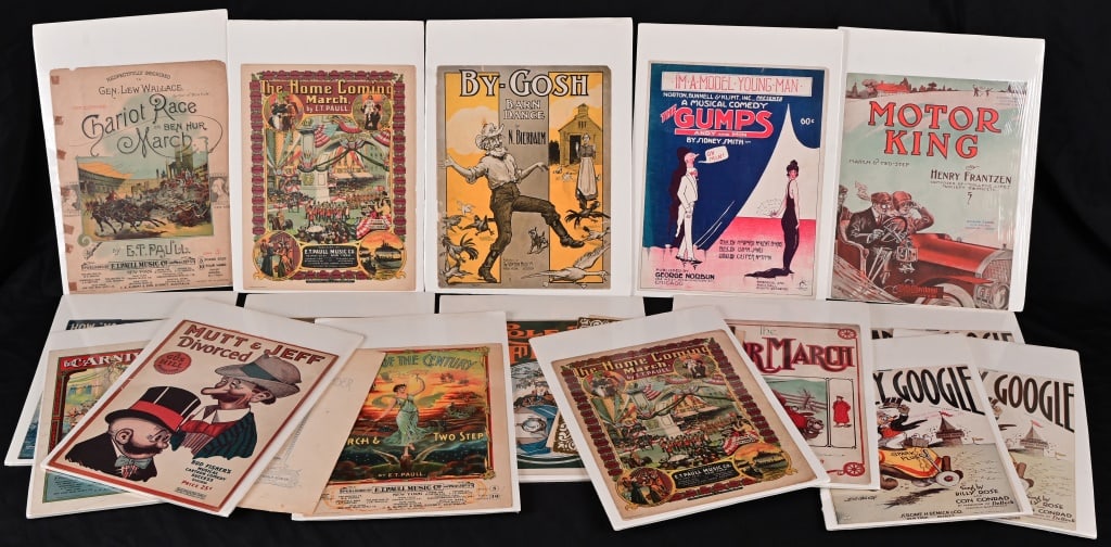Collection of Antique Lithograph Sheet Music: Large Collection of Vintage Sheet Music. Great graphics. Good to Excellent Condition.