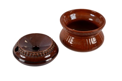 Two Antique Brown Glazed Stoneware Spittoons
