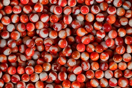 Collection of 593 Vintage Orange and White Swirl Marbles