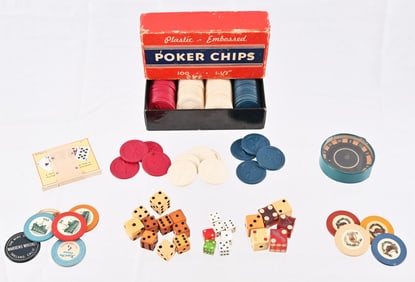 Large Collection Antique Poker Chips & Advertising