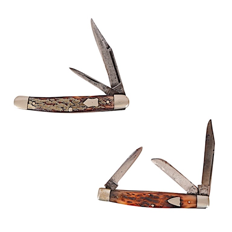 (2) Vintage Stag-Handle Trapper Pocket Knives (1 of 2)