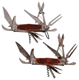Two Stellar Brand Bone Handle Multi Tool Camp Knives