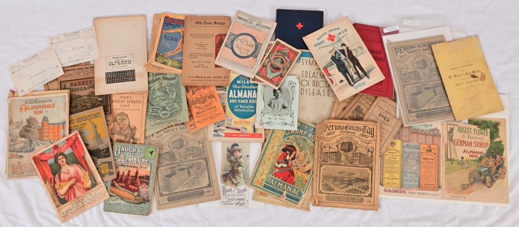 Large Collection of Vintage Medical Almanacs: Unframed, oil on canvas, cowboy and his rifle. Measures 22" x 28".