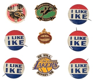 Nine Assorted Lapel Pins and Pin Backs