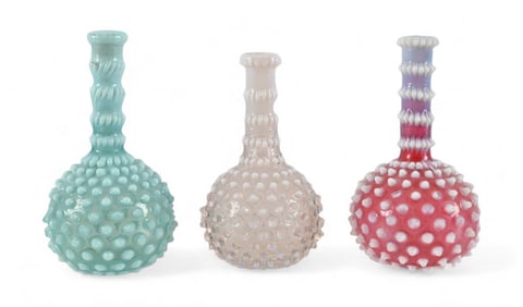Three Antique Hobnail Barber Bottles