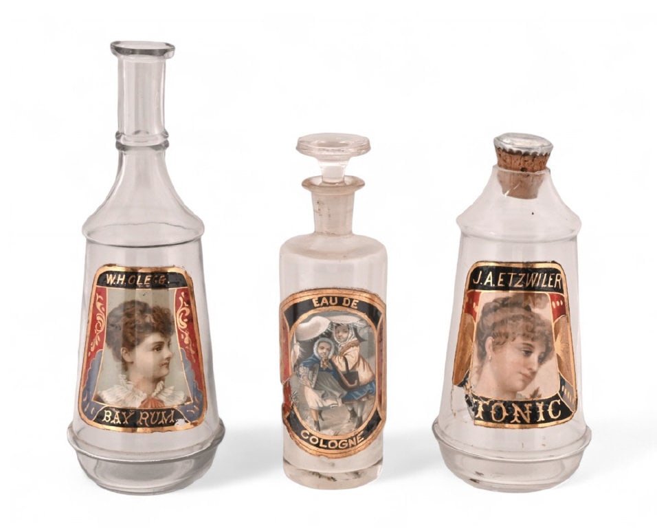 Three Assorted Label Under Glass Barber Bottles (1 of 5)