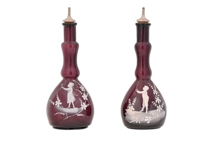 Two Antique Mary Gregory Barber Bottles