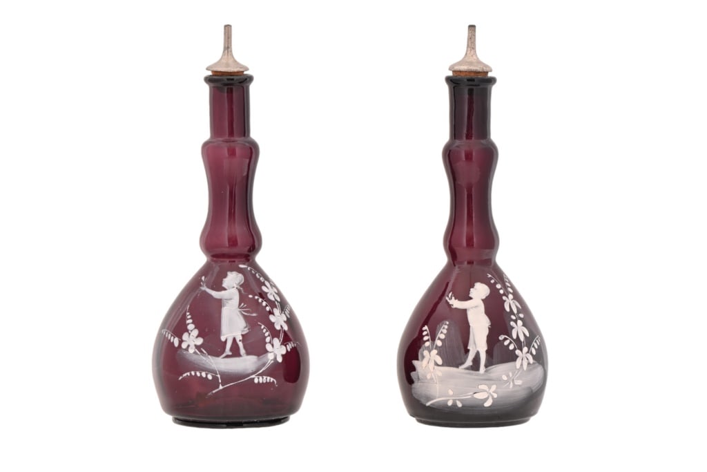 Two Antique Mary Gregory Barber Bottles (1 of 2)