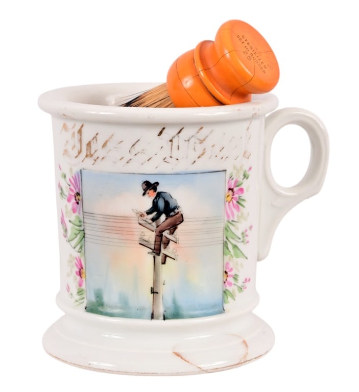 Antique Lineman Occupational Shaving Mug & Brush (1 of 4)