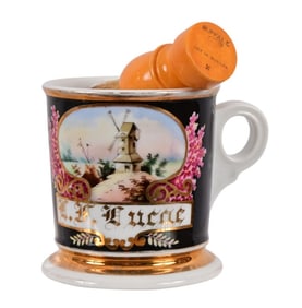 Antique Koken Shaving Mug & Buffalo Shaving Brush