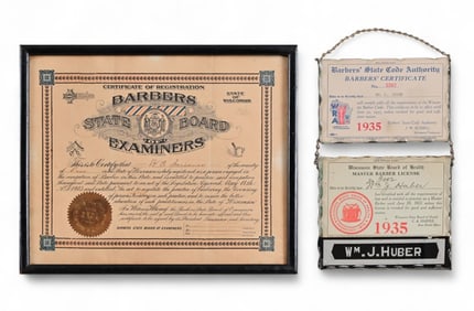 (2) Antique Wisconsin Barbershop Licenses