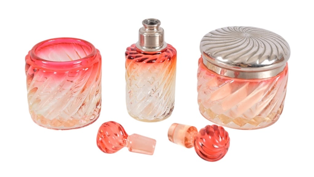 Three (3) Antique Barbershop Rose Tiente Amberina Bottles (1 of 4)