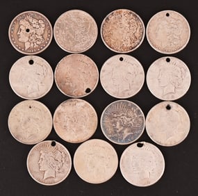 Collection of (4) Morgan, (11) Peace Silver Dollars