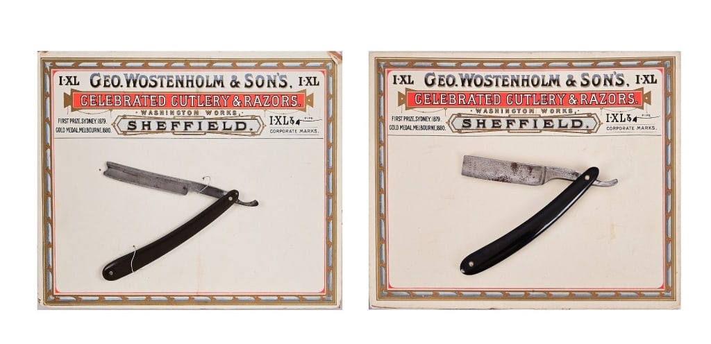 Two (2) Wostenholm & Sons Razor Displays w/razors: Two (2) George Wostenholm & Sons Razor Displays with Razors.