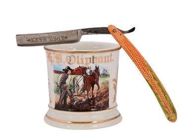 Antique Occupational Shaving Mug & Straight Razor