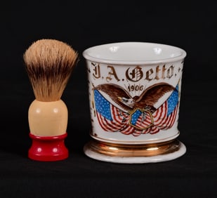 Antique Patriotic Shaving Mug With Brush