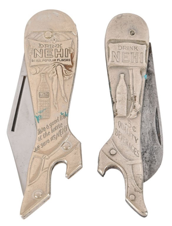 NEHI Advertising Pocket Knives: Two NEHI Pockets Knives 3" Closed 5 3/8" Open / 3" Closed 5" Open.