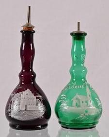 Two Antique Mary Gregory Barber Bottles
