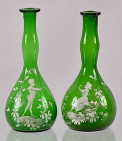Two (2) Antique Mary Gregory Barber Bottles