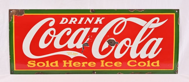 Coca-Cola Sold Here Ice Cold Porcelain Sign