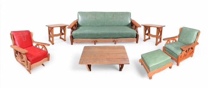 Ranch Oak Furniture Set Attributed to King Ranch