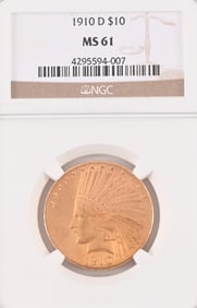 1910-D Indian Head $10 Gold Coin NGC MS61