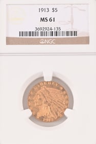 1913 Indian Head $5 Gold Coin NGC MS61