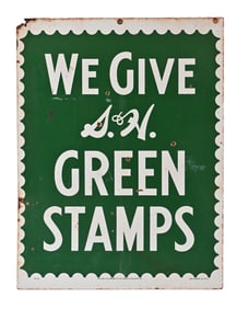 Green Stamps Vintage Double-Sided Porcelain Sign