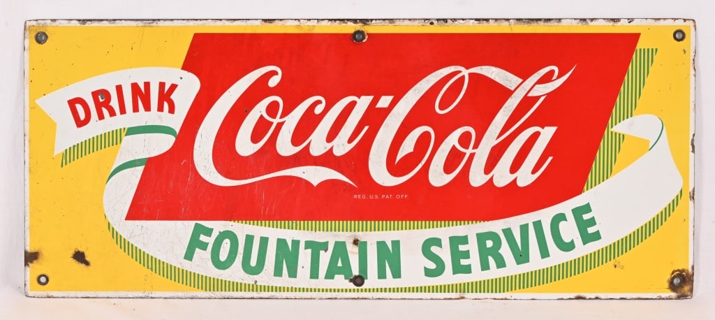 Coca-Cola "Fountain Service" Porcelain Sign: Measures 12" x 28"