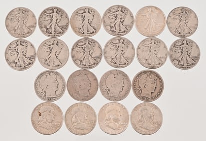 (20) Walker /Franklin /Barber Silver Half Dollars