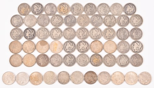 (60) Morgan And Peace Silver Dollars