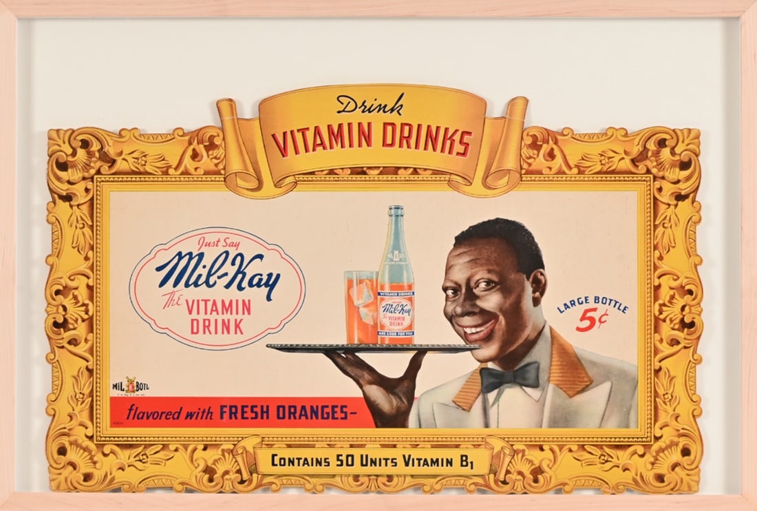 Mil-Kay Cardboard Advertising Sign: Cardboard advertising sign in frame. Sign measures 27 3/4" x 17 1/2".