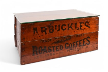 Arbuckles Coffee Wood Crate w/ Glass Top
