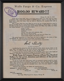 Wells Fargo & Co. $100.00 Reward 1910 Authentic