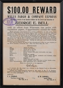 Wells Fargo & Co. $100.00 Reward 1910 Authentic