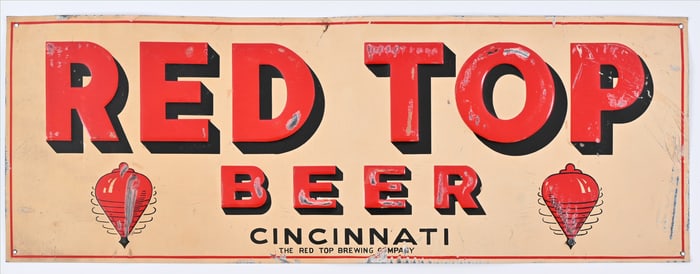 Red Top Beer Advertising Embossed Tin Sign