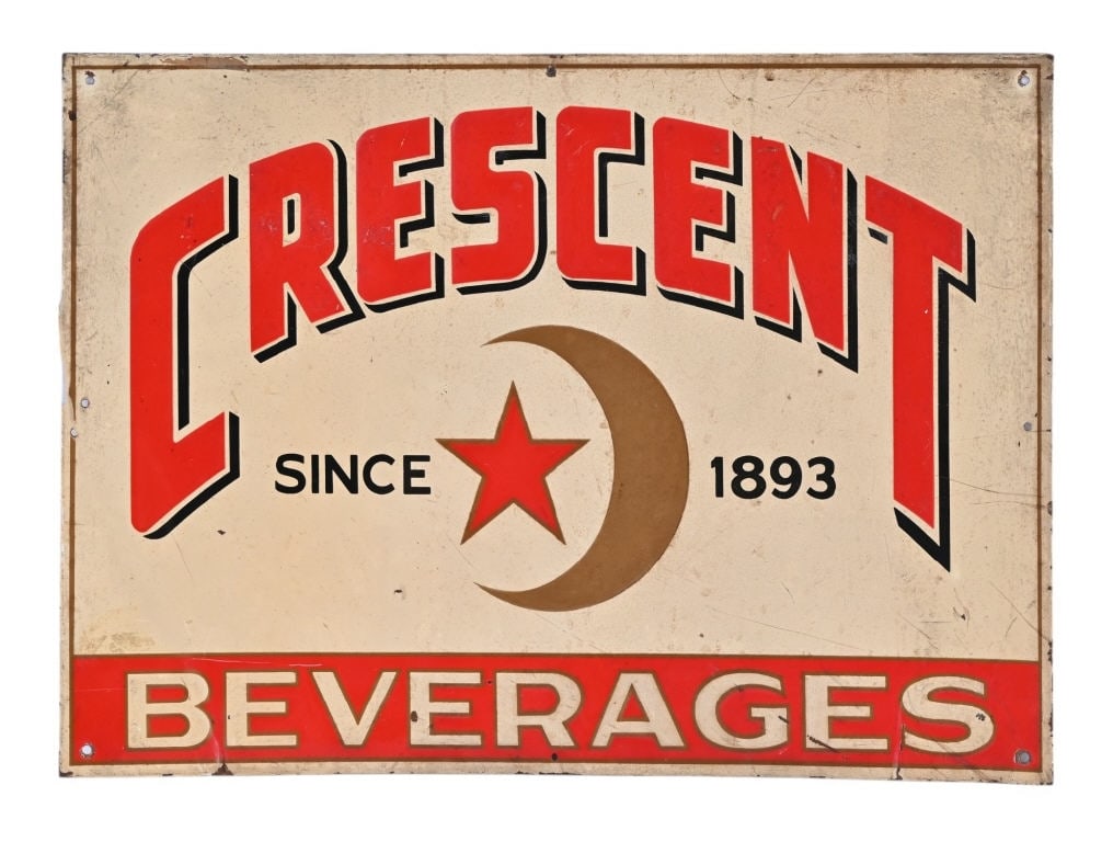 Crescent Beverages Embossed Tin Advertising Sign (1 of 6)
