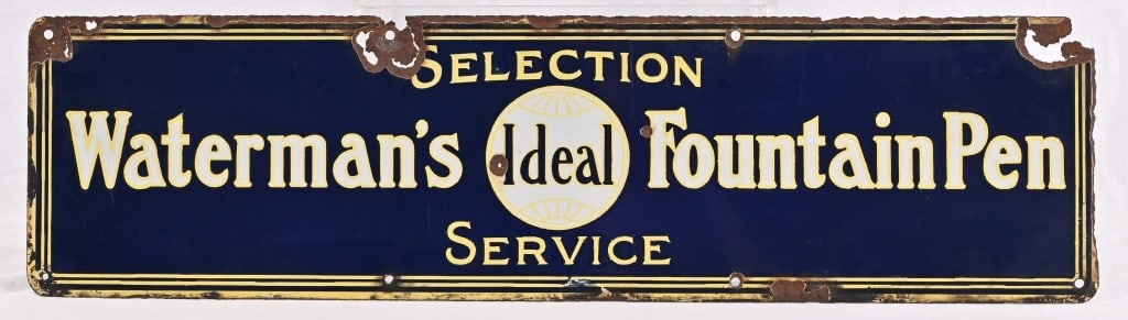 Waterman's Fountain Pen Porcelain Sign: Waterman's Fountain Pen Porcelain Sign