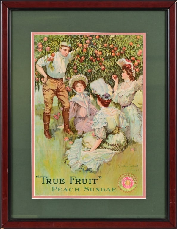 True Fruit Peach Sunday Framed Advertising Litho (1 of 2)