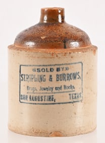 Stripling & Burrows San Augustine Texas Saloon Jug