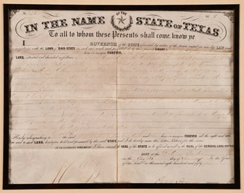 Texas Governor Pease Signed Land Grant 1855