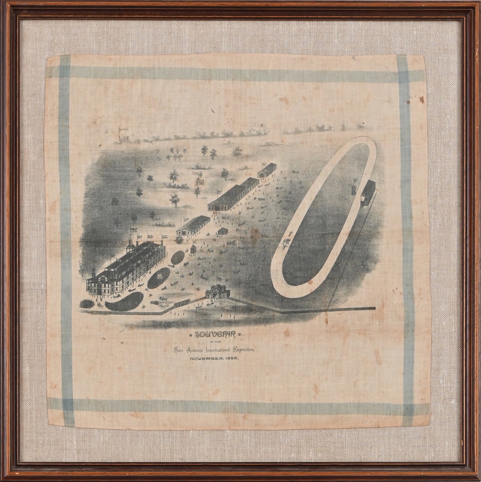 1888 San Antonio International Expo Linen Souvenir: 16.5" x 17"