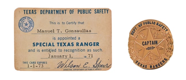 Texas Ranger MT Gonzaullas Captain Badge, ID Card