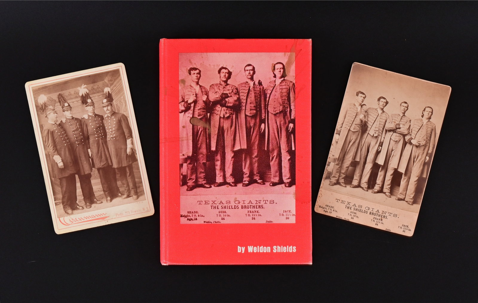 "Texas Giants", by Weldon Shields Signed w/ Photos: "Texas Giants", The Shields brothers were featured attractions of Barnum & Bailey's Circus in the 1800's, touring for over ten years. Only four of the seven brothers were tall enough, P.T. Barnum bill