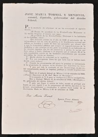 Jose Maria Tornel Signed "Guerrero Decree" 1829