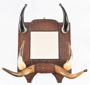 Antique Mirrored Horn Hat Rack