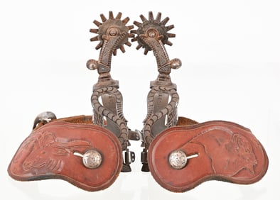 E. Garcia Marked Silver Inlaid Spurs