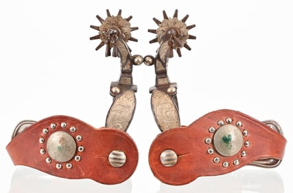E. Garcia Type Unmarked Silver Inlaid Spurs